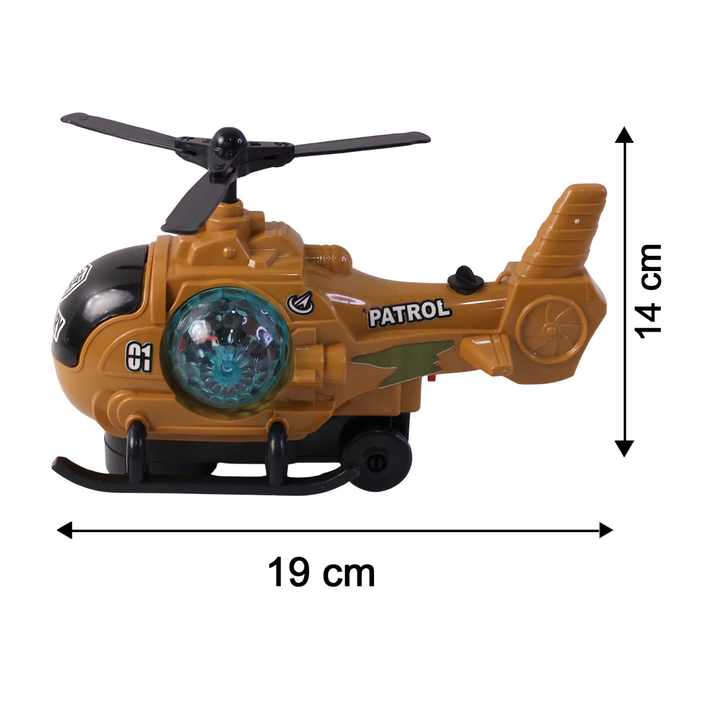 Wukusy military spray helicopter toy for kids, featuring bump and go movement, lights, music, and mist effects in a vibrant design.