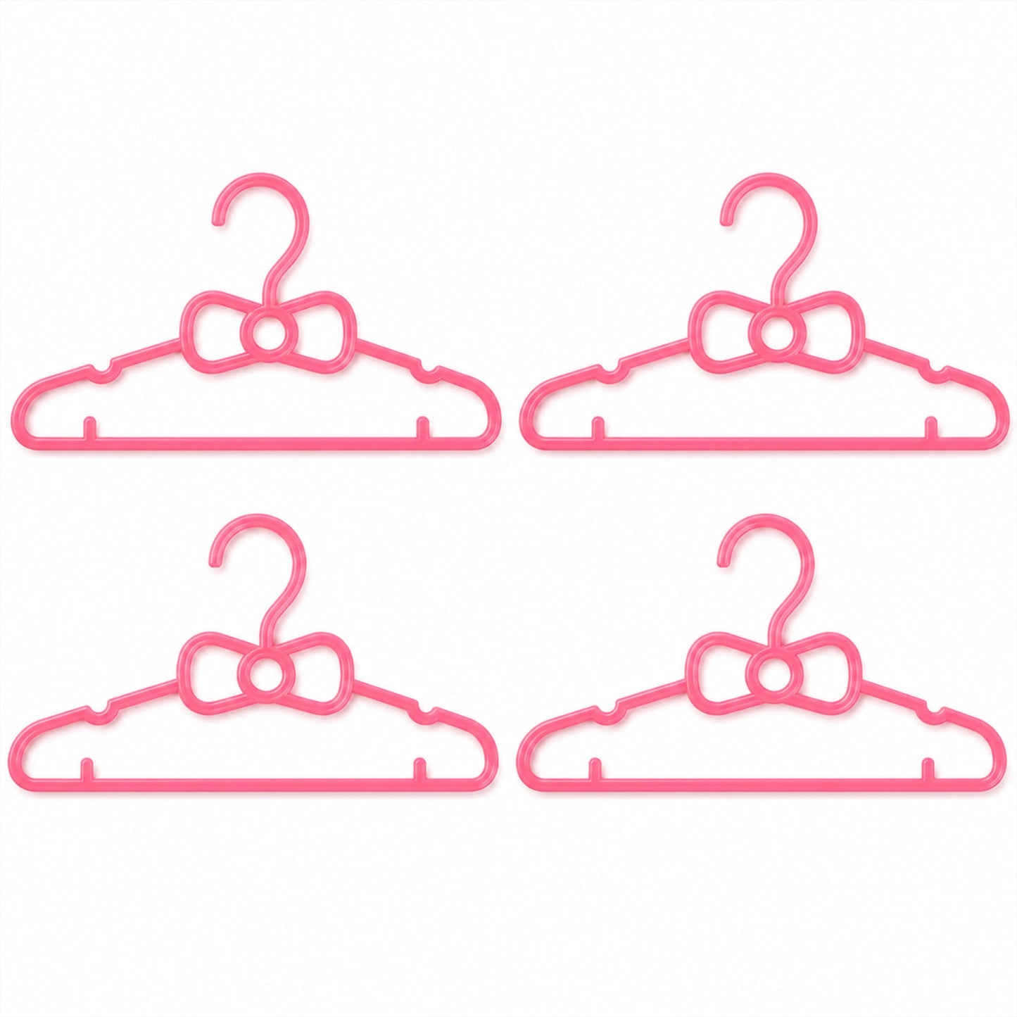 Set of four Wukusy kids plastic clothes hangers with cute bow design, ideal for baby wardrobe organization.