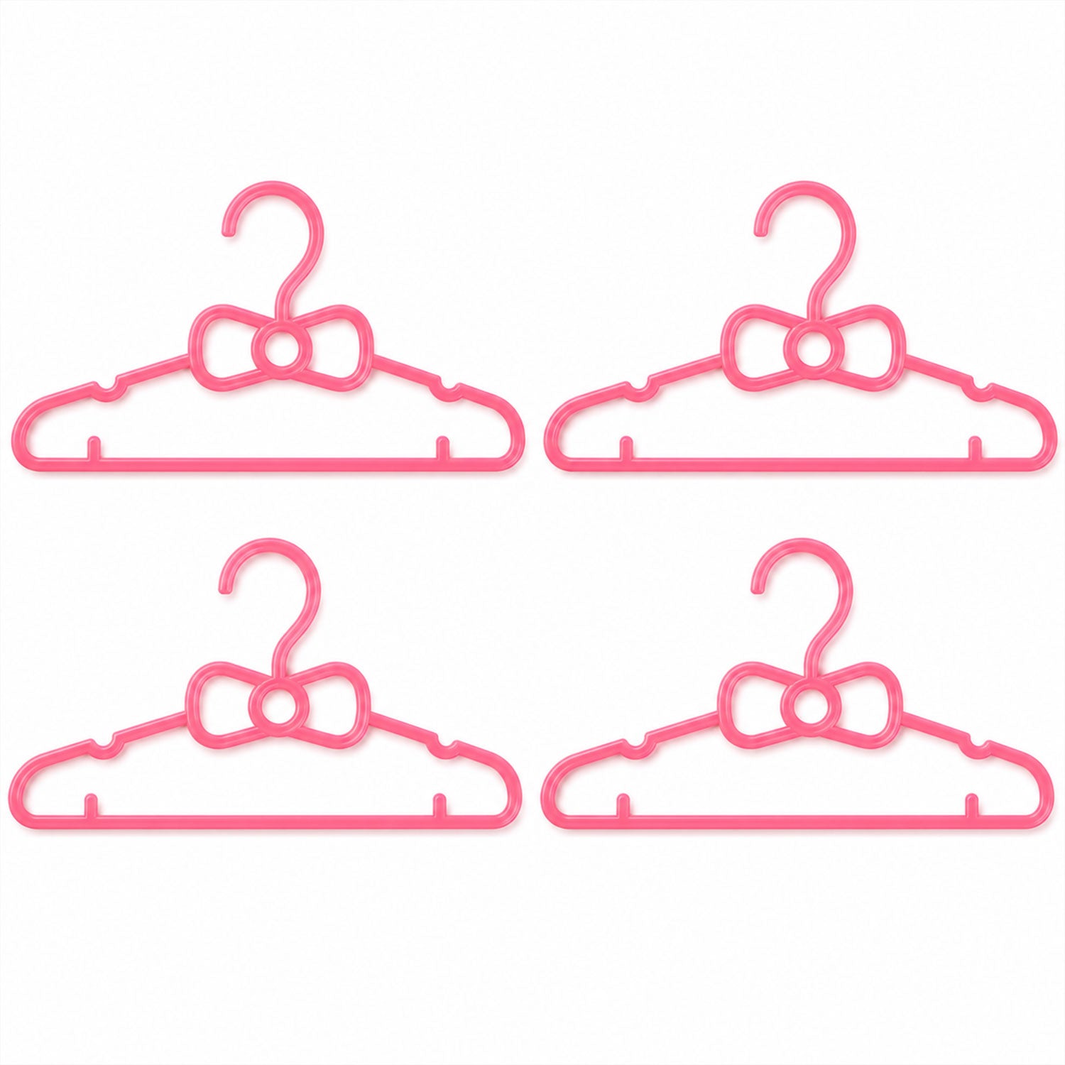 Set of four Wukusy kids plastic clothes hangers with cute bow design, ideal for baby wardrobe organization.