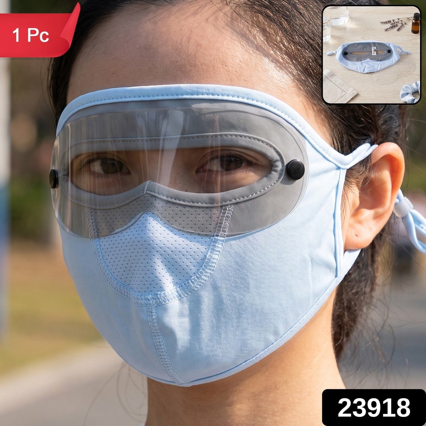 Reusable Soft Cloth Face Mask With Transparent Eye Shield For Outdoor Use (1 Pc)