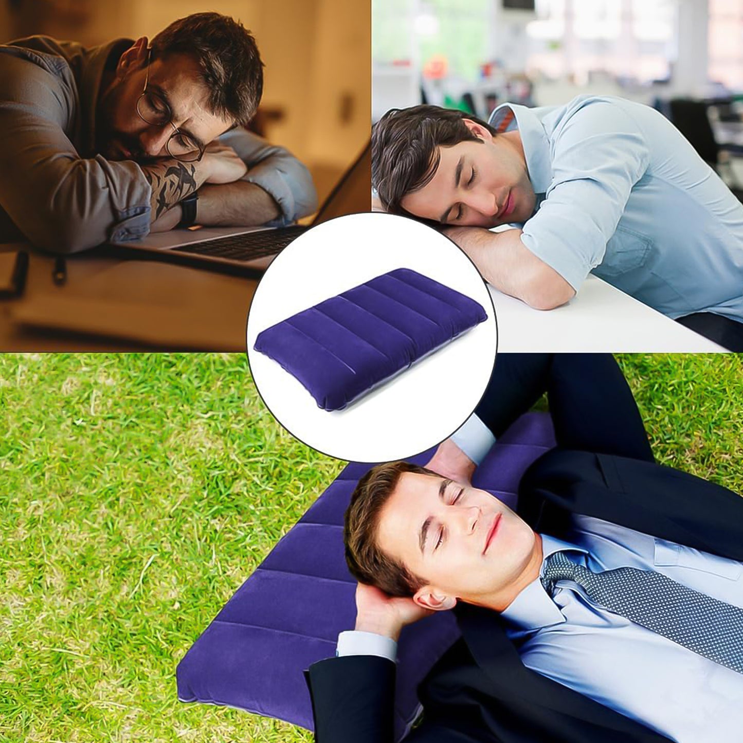 Blue Wukusy 510 Velvet Air Inflatable Travel Pillow, comfortable travel pillow for neck support and easy inflation.