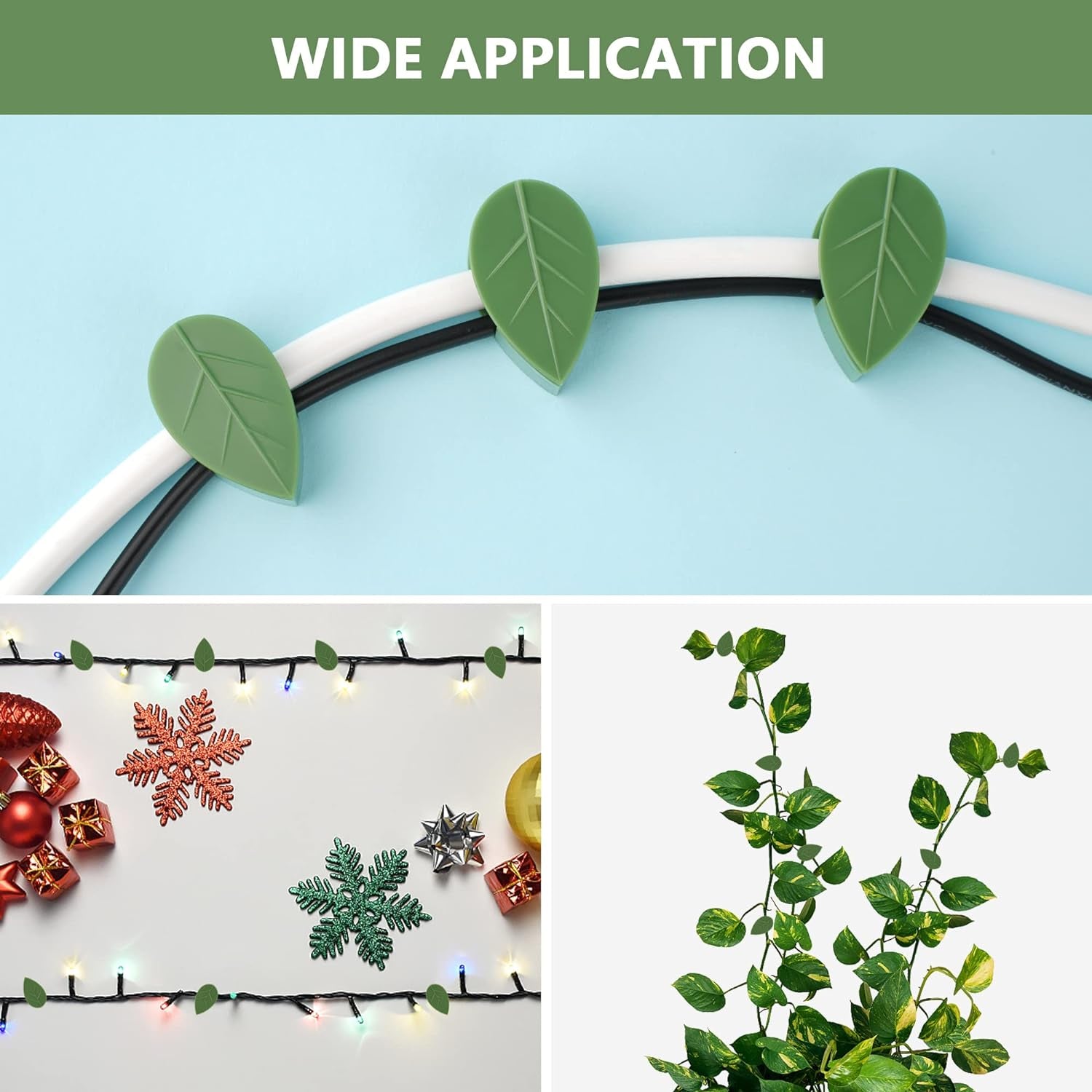Wukusy plant climbing wall fixture clip set with self-adhesive hooks for supporting green vines and indoor or outdoor garden plants.