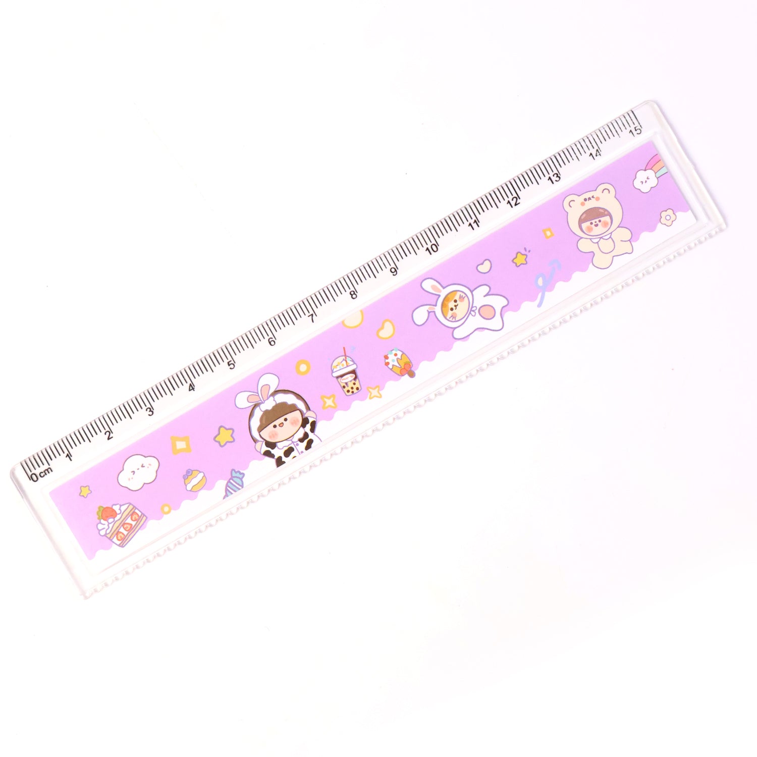 Colorful cartoon plastic ruler for kids by Wukusy, featuring playful designs, ideal for school and office use.
