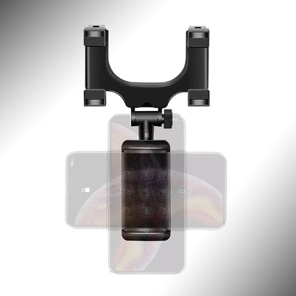 Wukusy rear view mobile holder mounted on vehicle mirror with mobile phone in stand, universal car phone mount for safe driving.