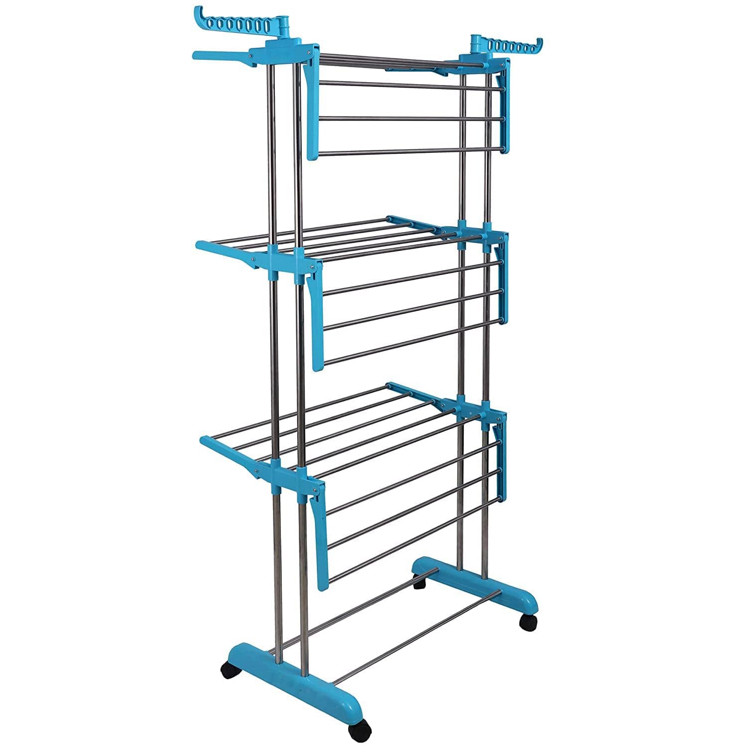 Wukusy premium heavy-duty stainless steel 3-layer foldable cloth drying stand with colorful box for indoor laundry drying.