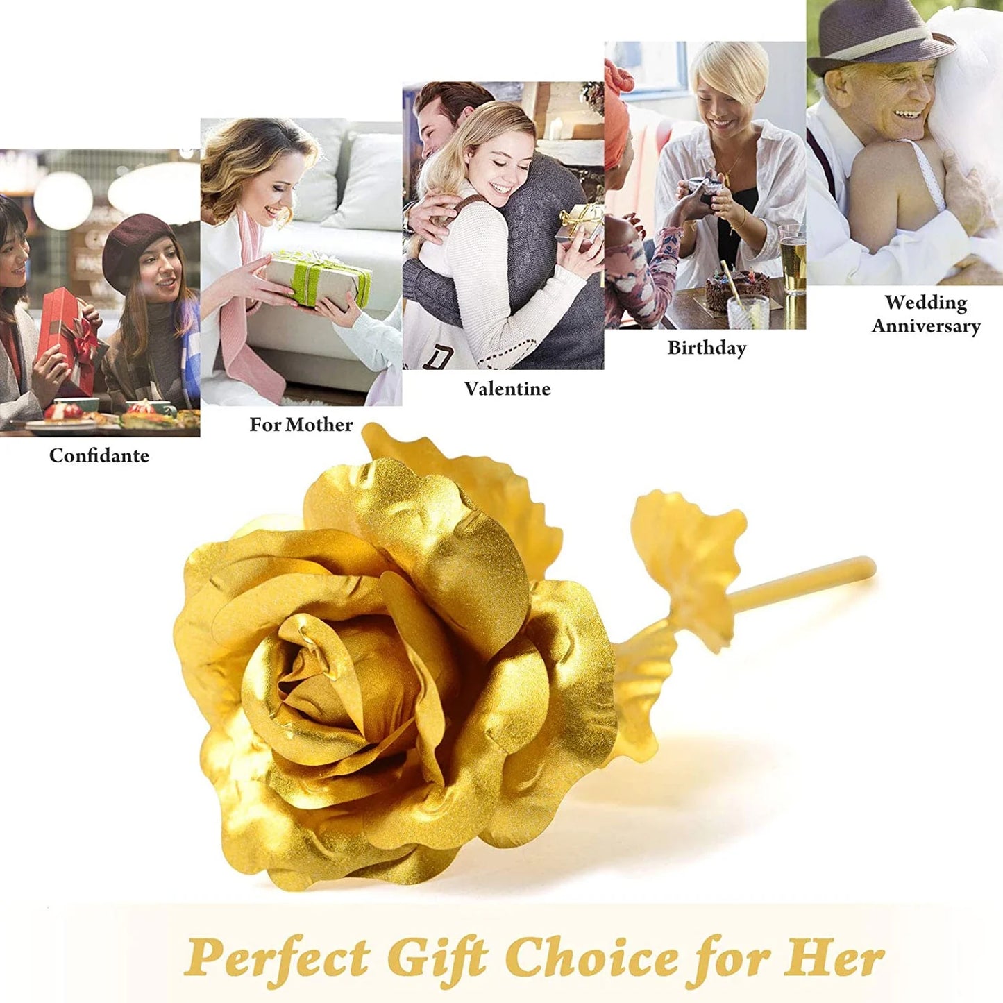 Wukusy Heart Love decorative showpiece with golden rose flower, part of a 2-piece gift set, featuring intricate design and elegant craftsmanship.