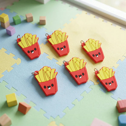 Set of 10 Wukusy French fries-shaped bag charm keychains, colorful and cute accessories for bags or keys.