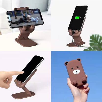 Wukusy cartoon design multi-angle adjustable foldable mobile stand for smartphones, shown from multiple angles in the image.