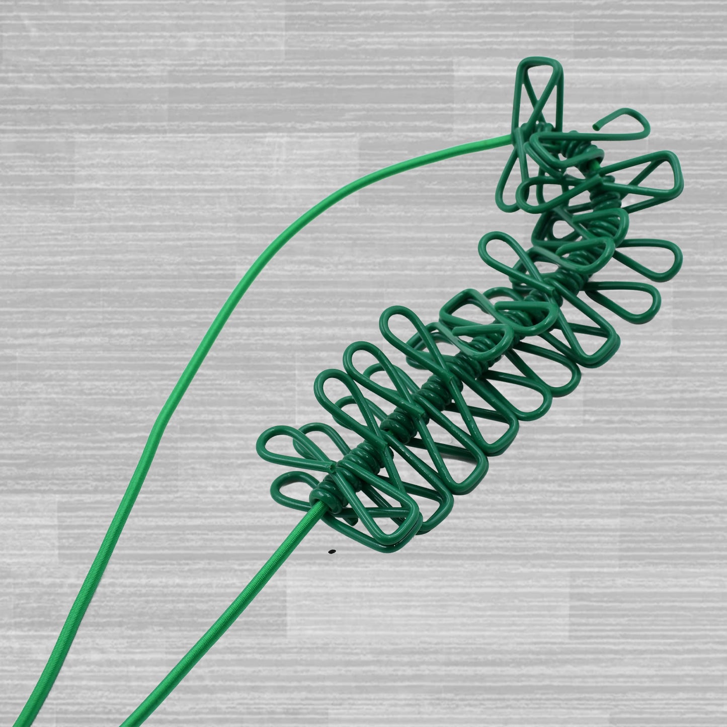 Wukusy elastic cloth drying rope with 12 metal clips, portable clothesline for home or travel drying and hanging clothes.