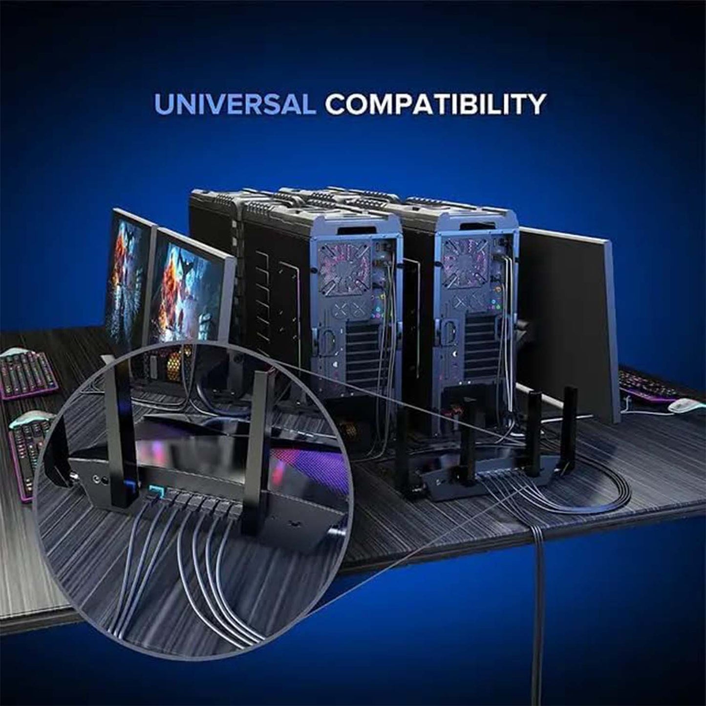 Wukusy high-speed 1.5 meter Ethernet LAN cable for office use, connected to devices for fast internet access.