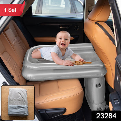 Wukusy inflatable travel air bed mattress for car back seat, suitable for kids and babies, shown set-up inside a vehicle.