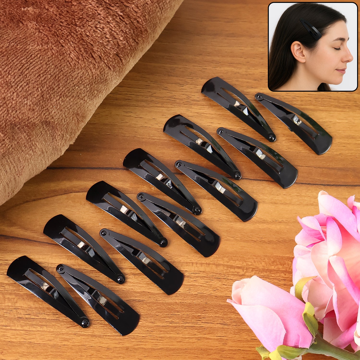 Set of 12 Wukusy Metal Tik Tak Hair Clips arranged in a row, featuring sleek and durable metallic hair accessories for various hairstyles.