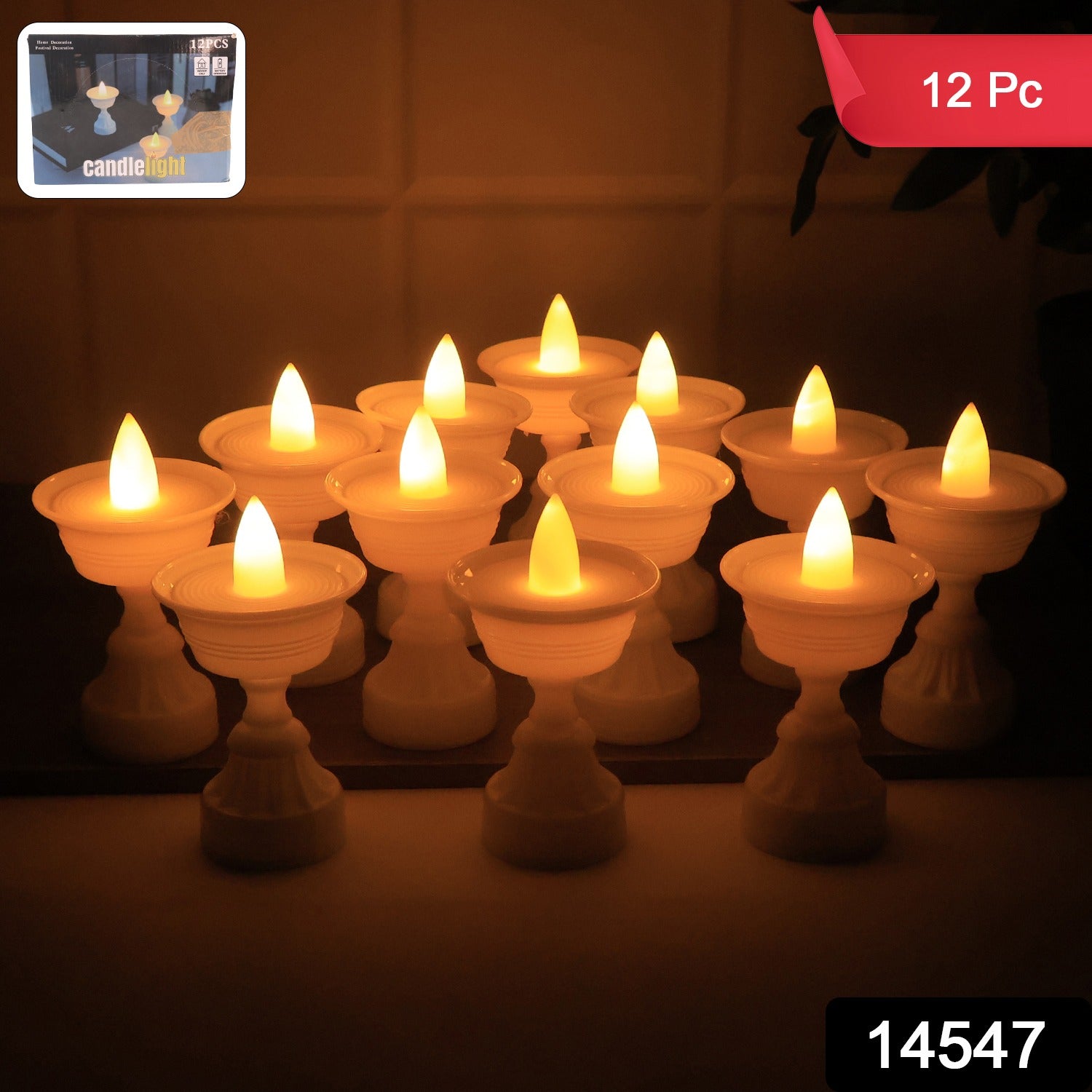 Set of 12 white water sensor LED diyas for home decor, featuring modern design and automatic lighting from Wukusy.
