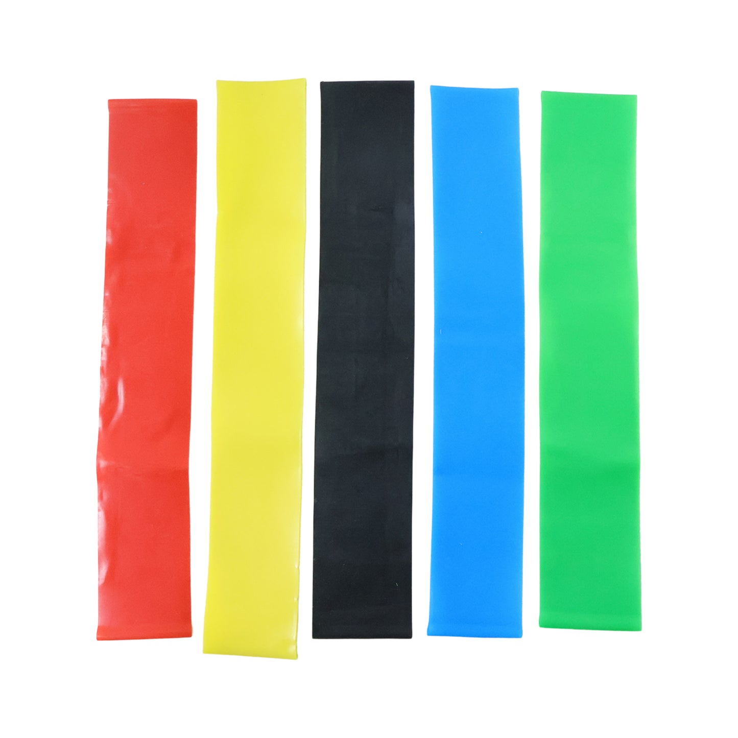 Set of five premium elastic resistance exercise bands with belt from Wukusy, ideal for strength training and physical therapy.
