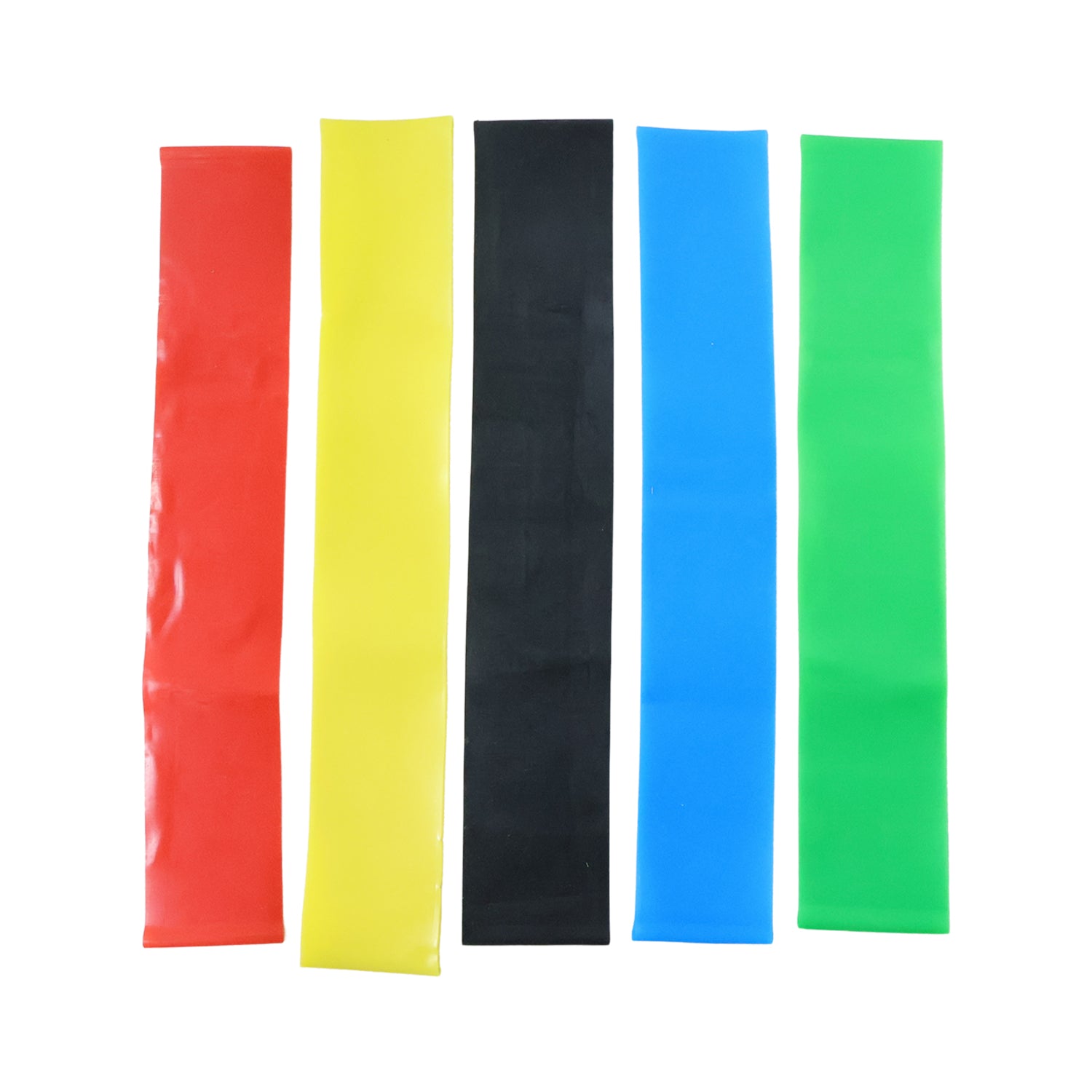 Set of five premium elastic resistance exercise bands with belt from Wukusy, ideal for strength training and physical therapy.