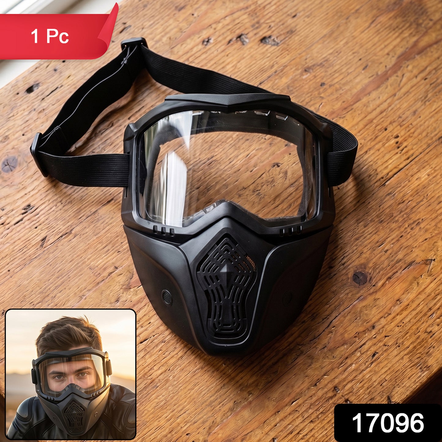 Wukusy protective bike goggles with detachable face mask, riding glasses, dust-proof design, suitable for cycling and outdoor riding.