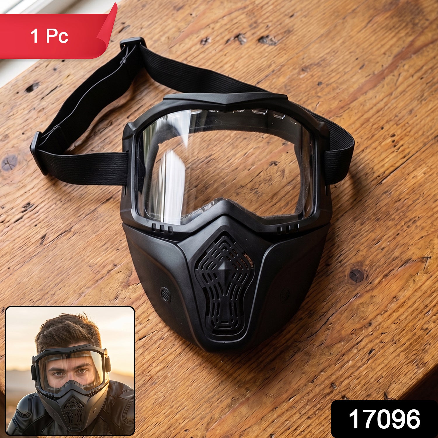 Wukusy protective bike goggles with detachable face mask, riding glasses, dust-proof design, suitable for cycling and outdoor riding.