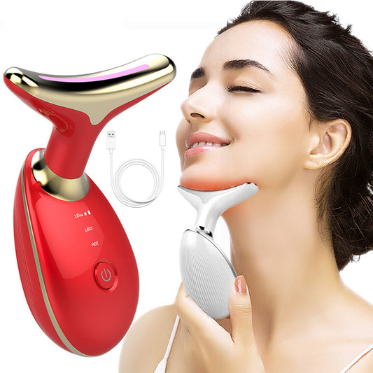 Wukusy electric face massager with LED photon therapy for wrinkle removal and skin rejuvenation, handheld beauty device.