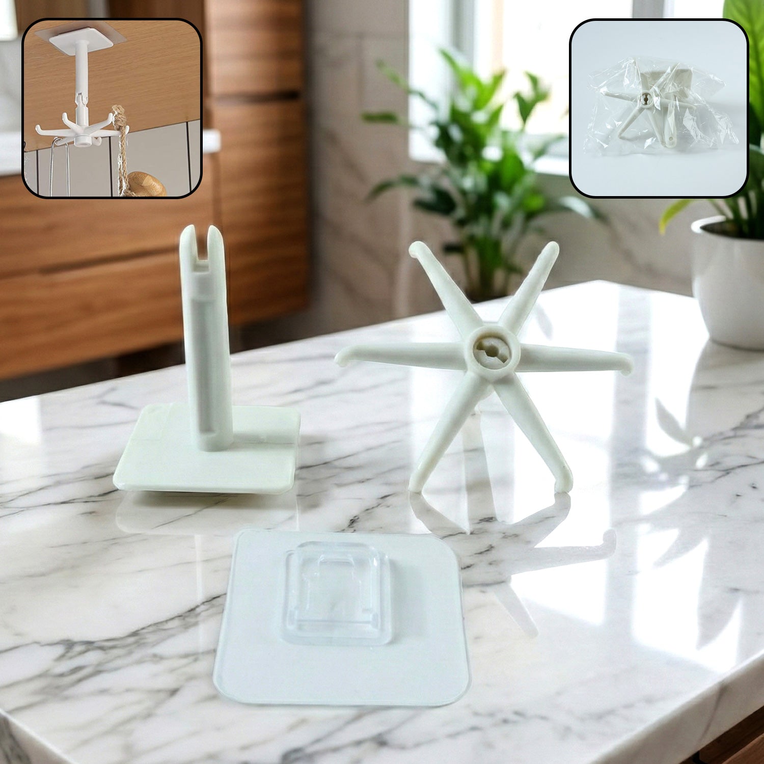 Wukusy 4644 waterproof wall-mounted folding hook with 360-degree rotating and self-adhesive design for versatile hanging.