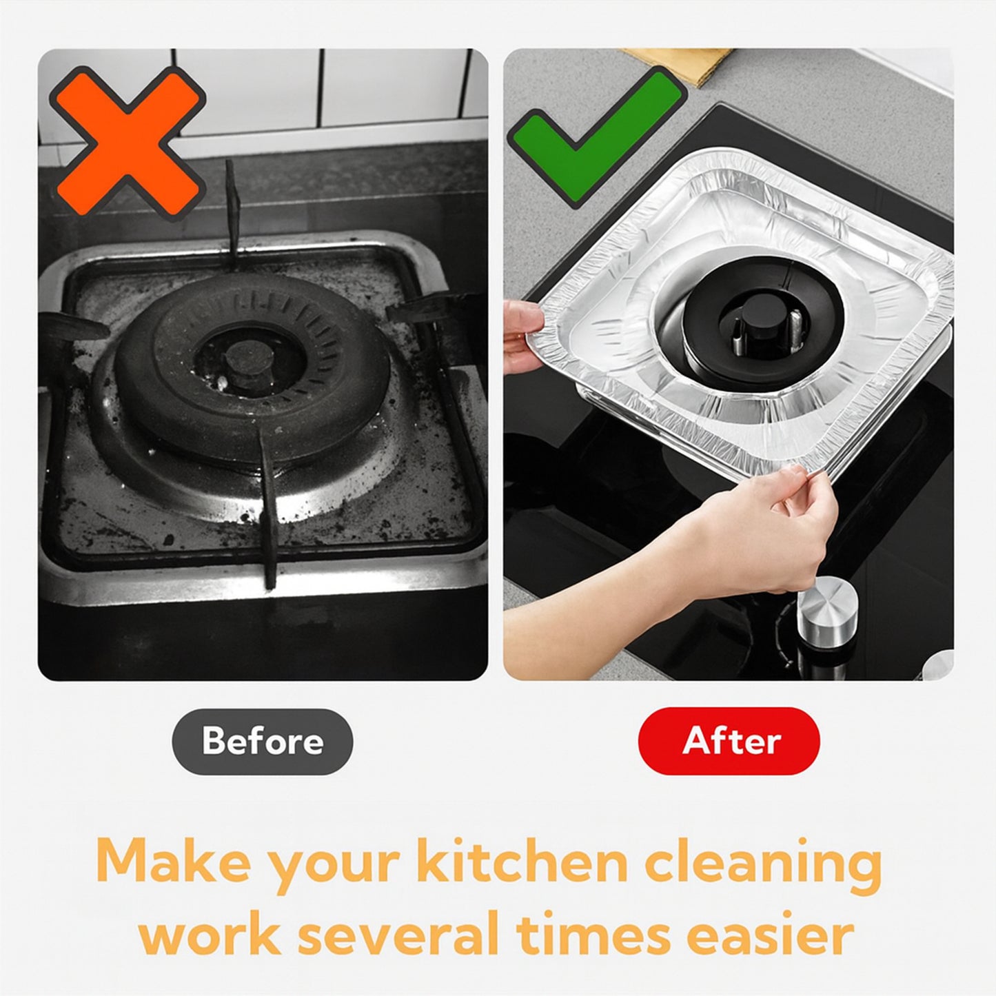 Set of 10 Wukusy aluminum gas stove burner protector covers, 23x23 cm, for kitchen safety and easy cleaning.