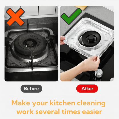 Set of 10 Wukusy aluminum gas stove burner protector covers, 23x23 cm, for kitchen safety and easy cleaning.