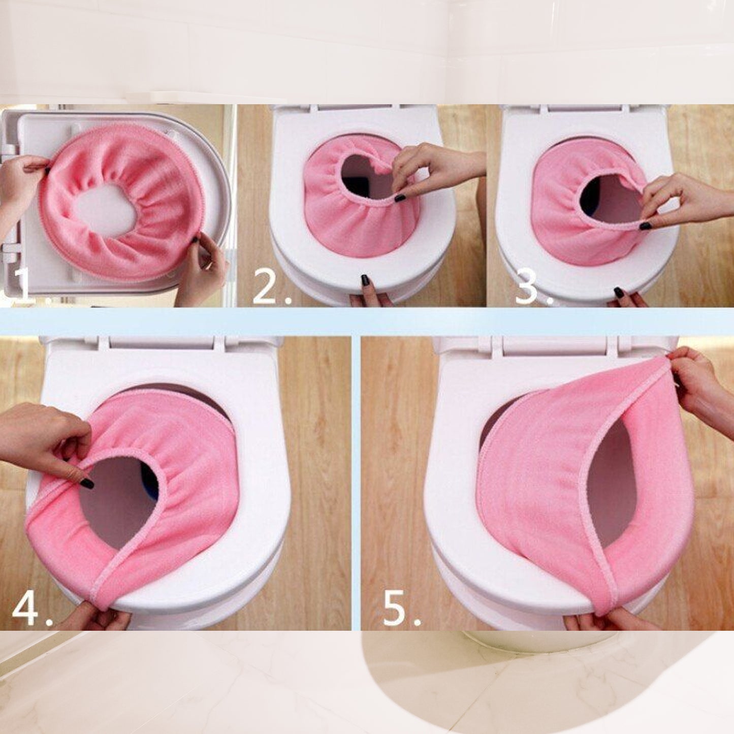 Wukusy 4768 soft, stretchable washable toilet seat cover pad, thick and warmer for bathroom comfort, shown on a toilet seat