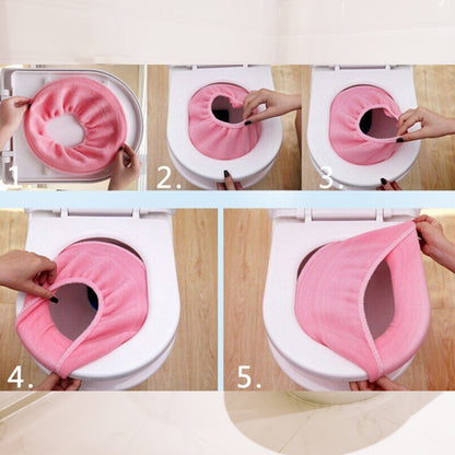 Wukusy 4768 soft, stretchable washable toilet seat cover pad, thick and warmer for bathroom comfort, shown on a toilet seat