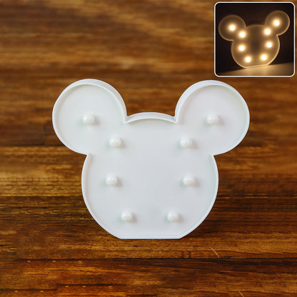 Mickey-shaped LED decorative night light by Wukusy, white plastic night light for home decor with a friendly Mickey Mouse design.