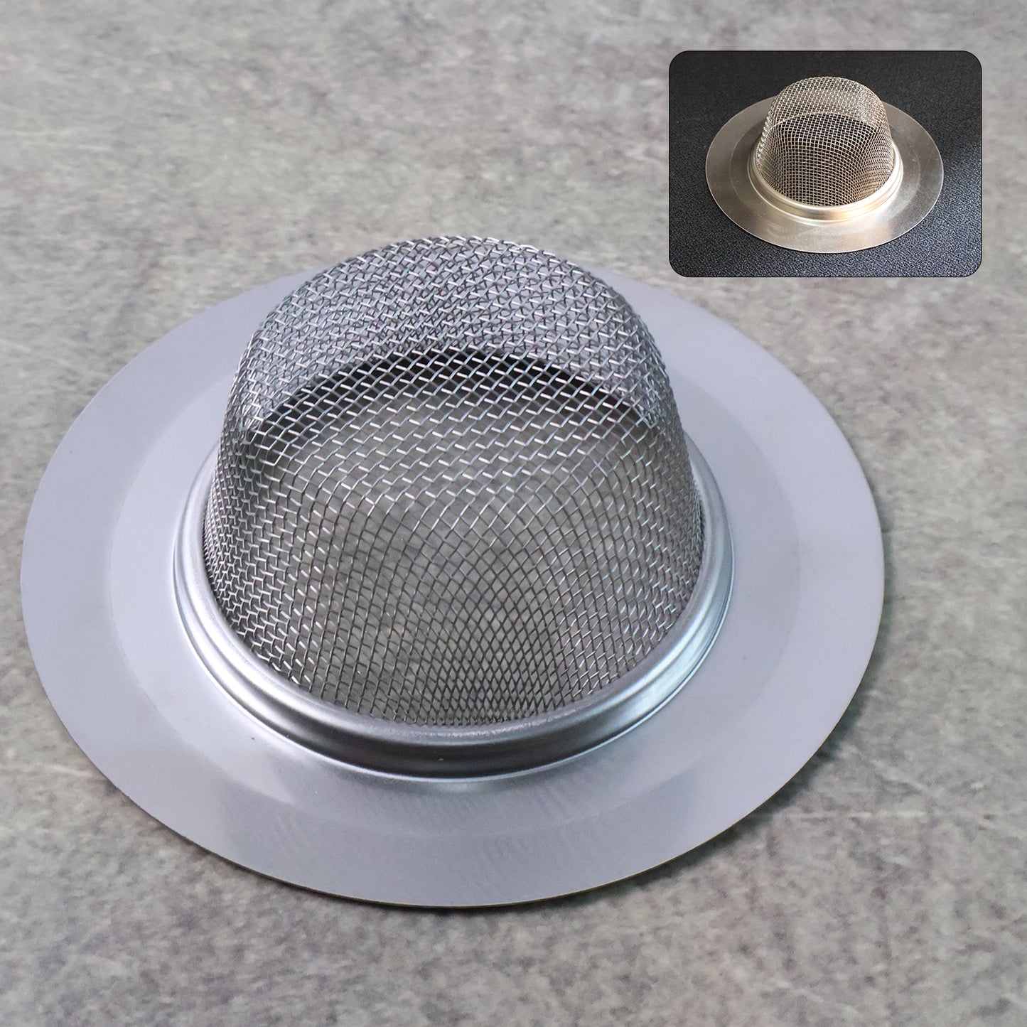 Wukusy hair catcher and sink strainer in stainless steel, designed to trap hair and debris in kitchen or bathroom sinks.