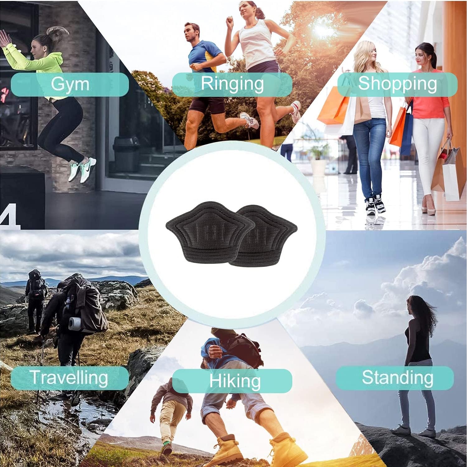 Wukusy heel cushion pads for shoes, travel protective insoles, pair of comfortable shoe inserts with cushioning and support