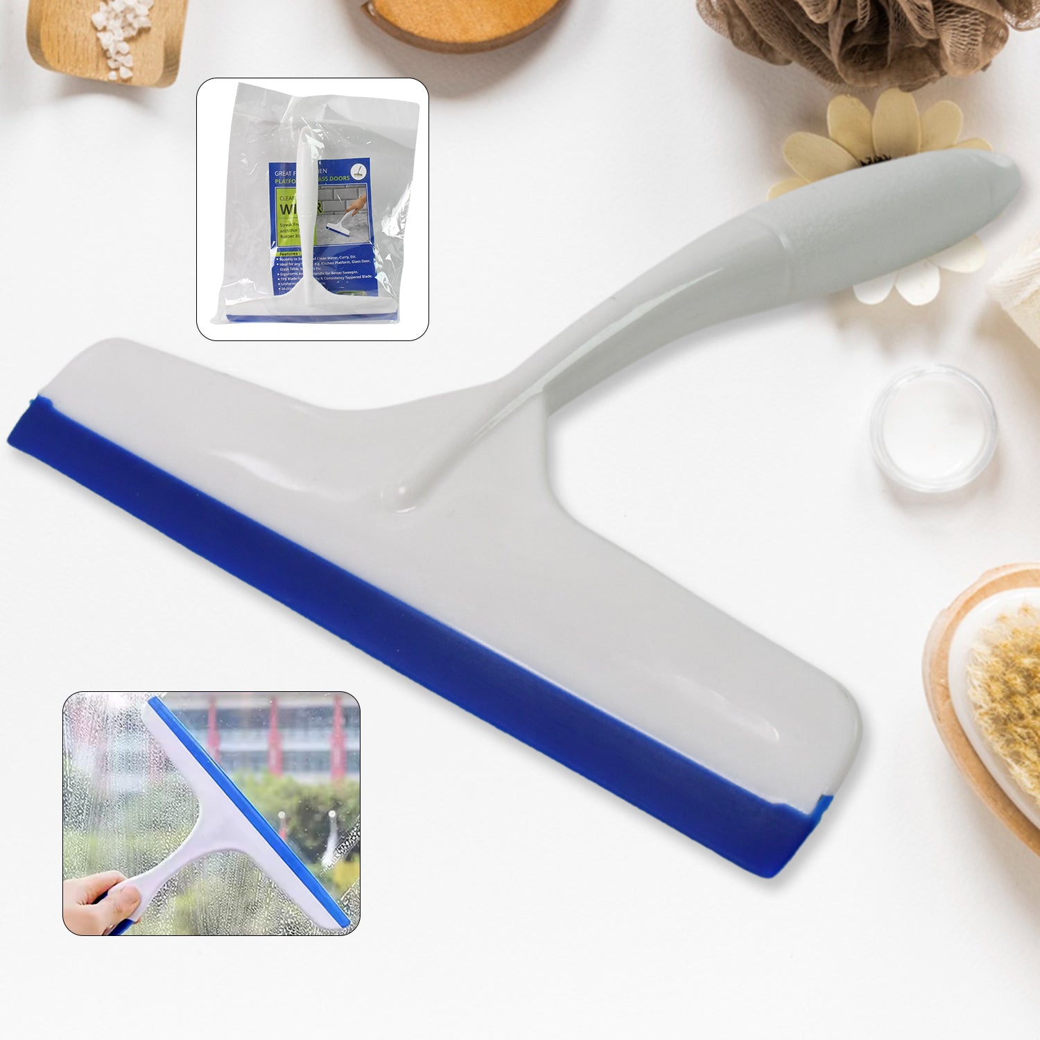 White plastic kitchen wiper from Wukusy, showing a close-up of the durable, lightweight cleaning tool in a kitchen setting.