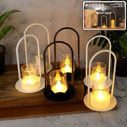 Set of six Wukusy decorative plastic flameless LED wind lights for home decor, featuring glowing candles with a stylish, modern design.