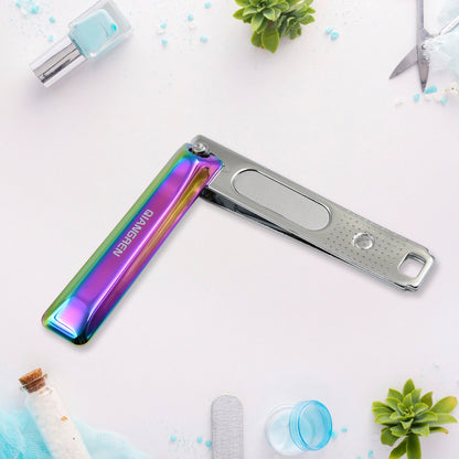 Wukusy stainless steel folding nail clipper with built-in nail file, portable and large size for health care grooming.