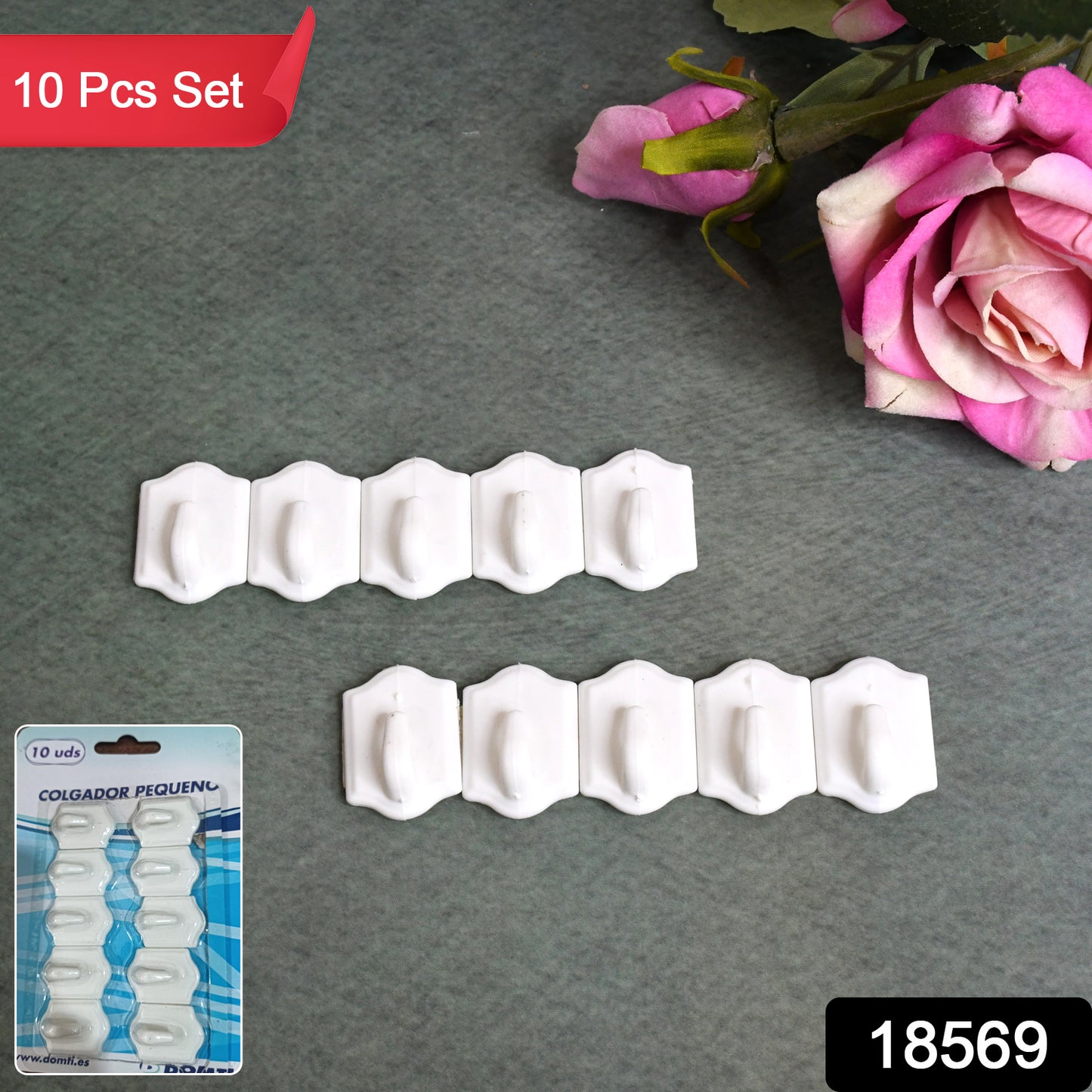 Set of 10 small adhesive hooks for wall hanging by Wukusy, perfect for home and kitchen organization.