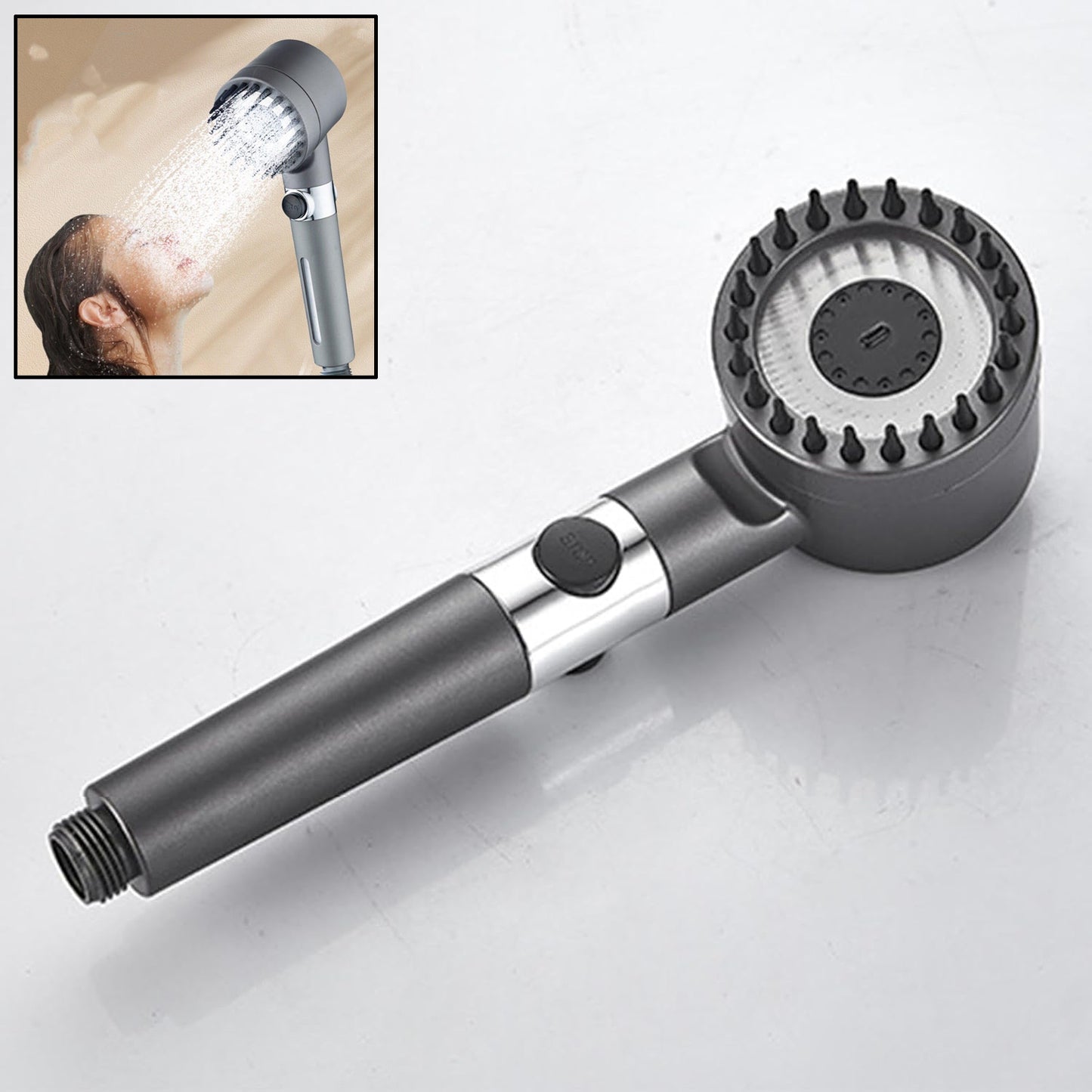 Wukusy shower filter with adjustable shower head featuring 3 modes for home improvement, shown with water flow settings and filter components.