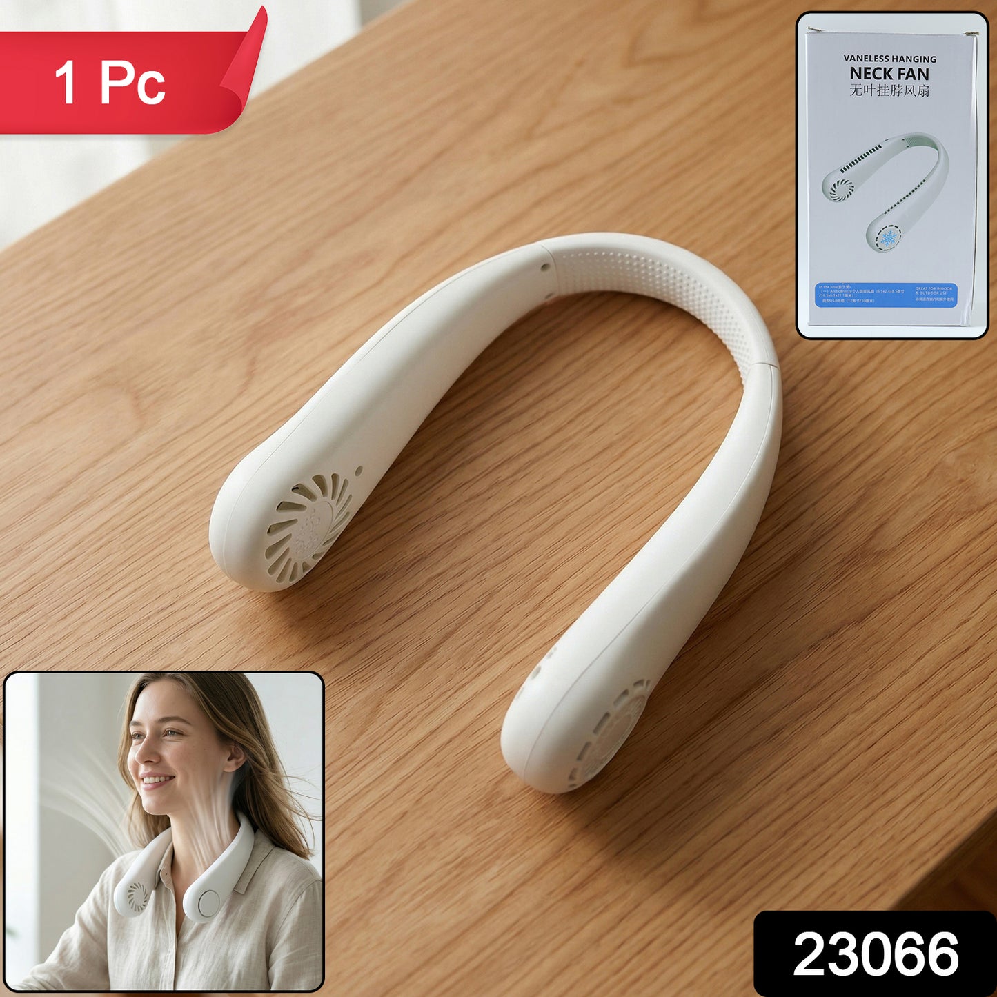 Wukusy portable rechargeable white neck fan with adjustable air vents, lightweight design, and ergonomic fit for personal cooling.