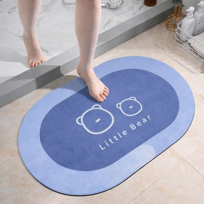 Wukusy Premium Little Bear printed soft non-slip bath mat with colorful bear design, 118x79 cm, textured for safety.