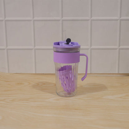 Wukusy glass tumbler with lid, straw, and handle for cold beverages and juice, shown with clear glass and black lid.
