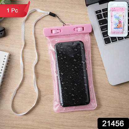 Pink waterproof phone pouch bag by Wukusy, designed to protect mobile devices from water and moisture.