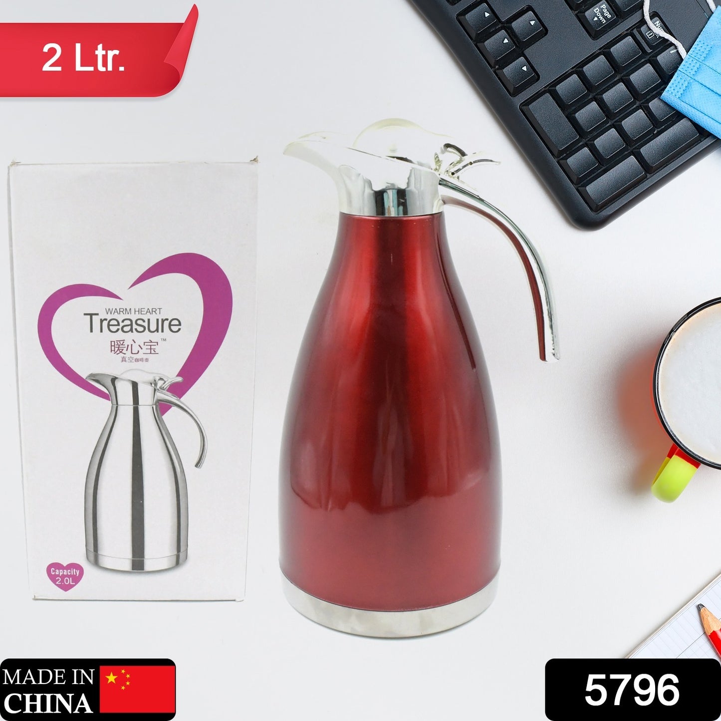 Stainless steel vacuum insulated kettle jug by Wukusy, 1.5L, 2L, or 2.5L, for keeping beverages hot or cold at home, office, or travel.