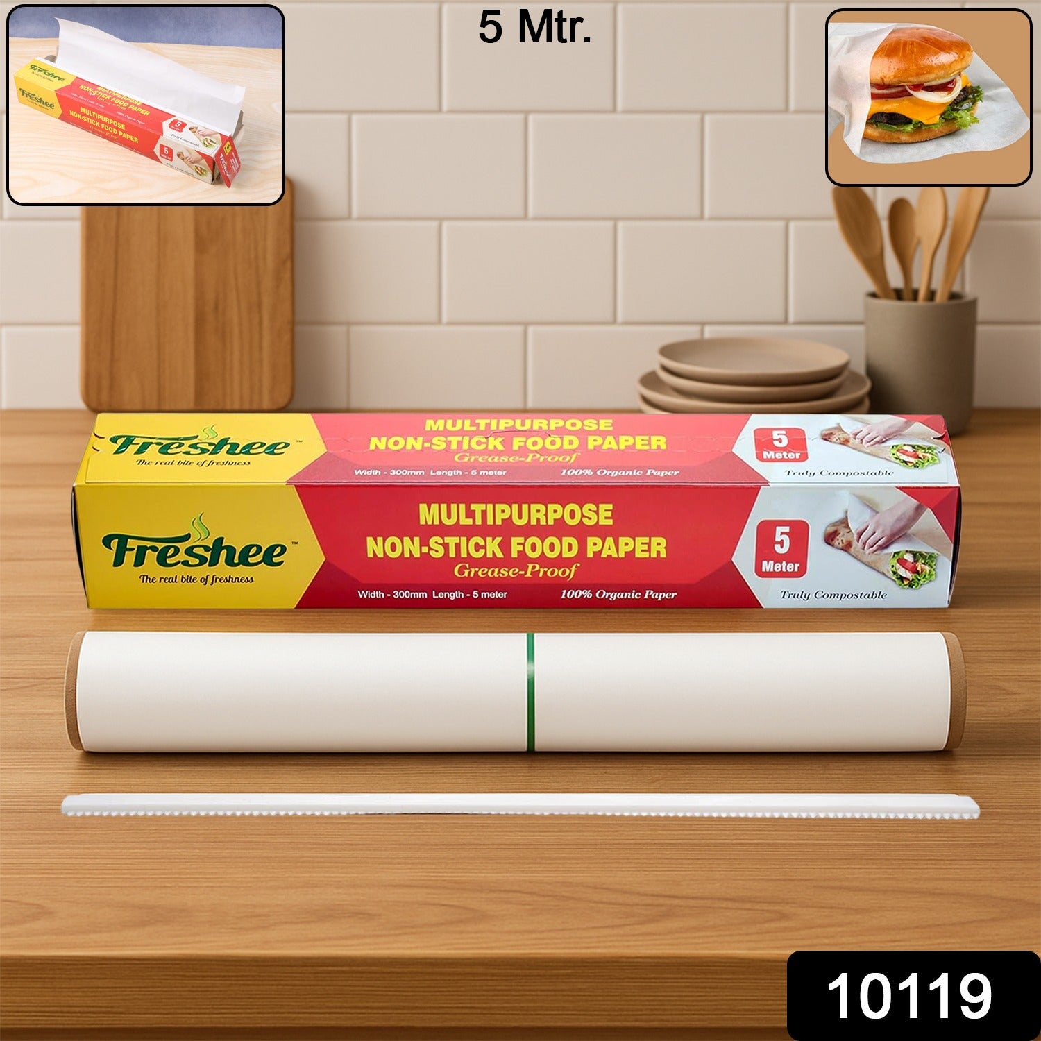 Wukusy Freshee multipurpose grease-proof non-stick food paper roll, 300mm x 5 meters, ideal for baking and food preparation.