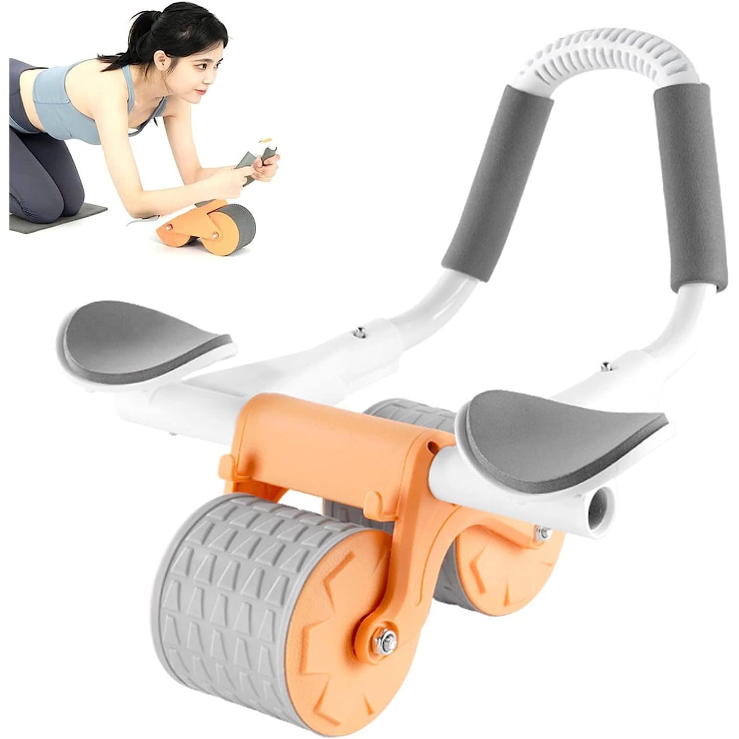 Wukusy 6055 automatic rebound abdominal wheel with double wheels, knee mat holder, and elbow support for core fitness and strength training
