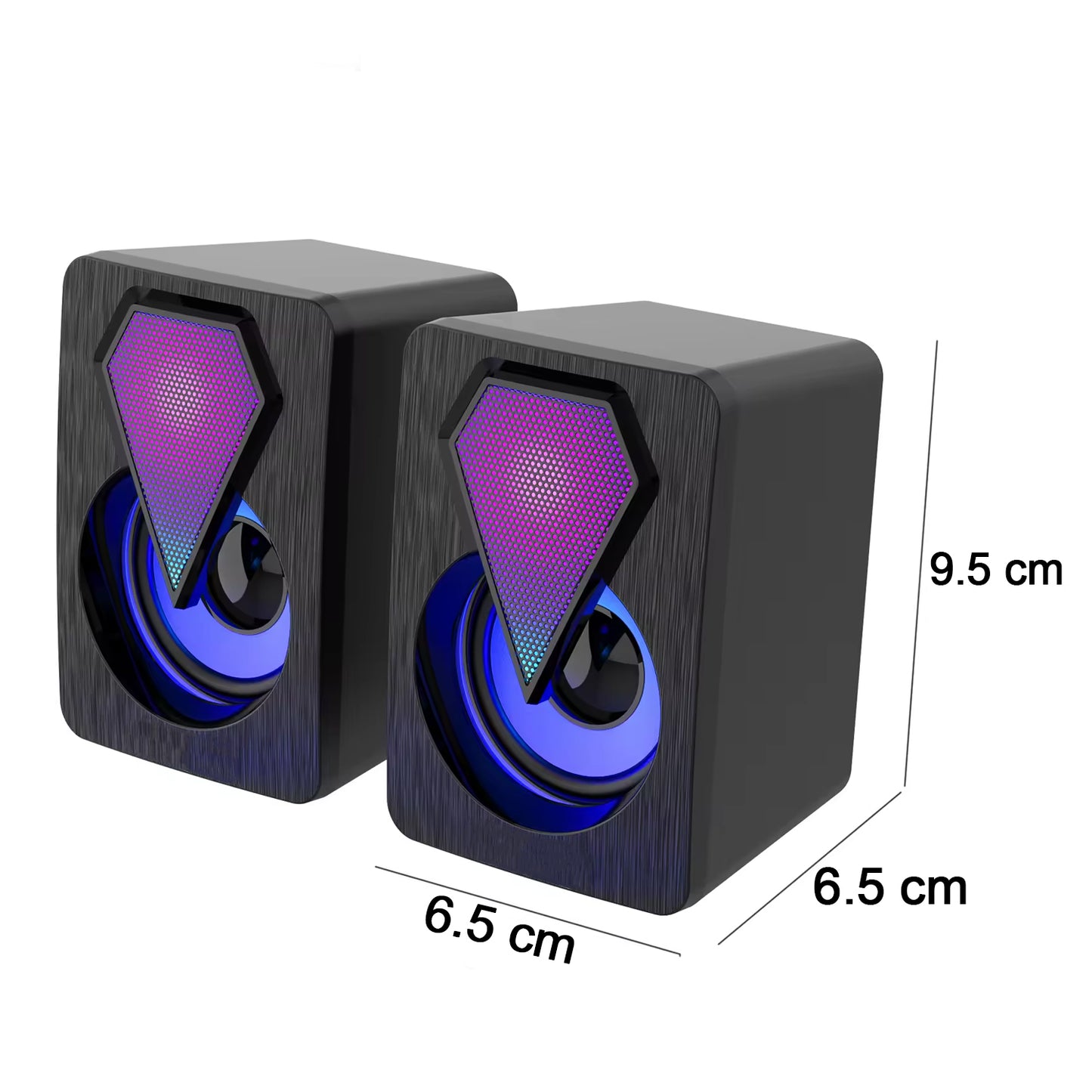 Wukusy RGB desktop speakers set with two USB-powered plug-and-play speakers for computer audio.
