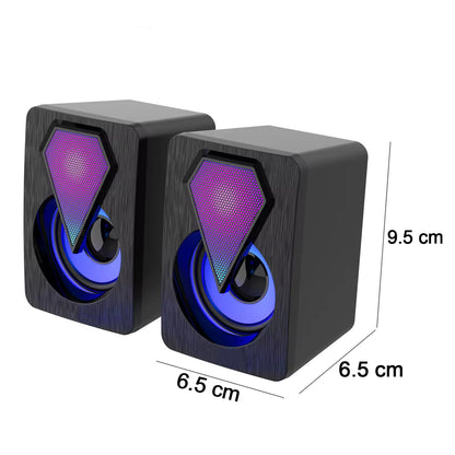 Wukusy RGB desktop speakers set with two USB-powered plug-and-play speakers for computer audio.
