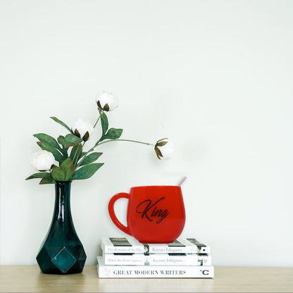 Wukusy King and Queen printed couple matching coffee mugs, 300ml plastic coffee cups set of 2 with stylish design.