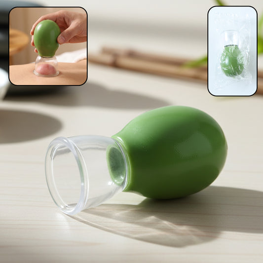 Wukusy manual silicone vacuum cupping therapy cup placed on skin for pain relief and muscle relaxation.