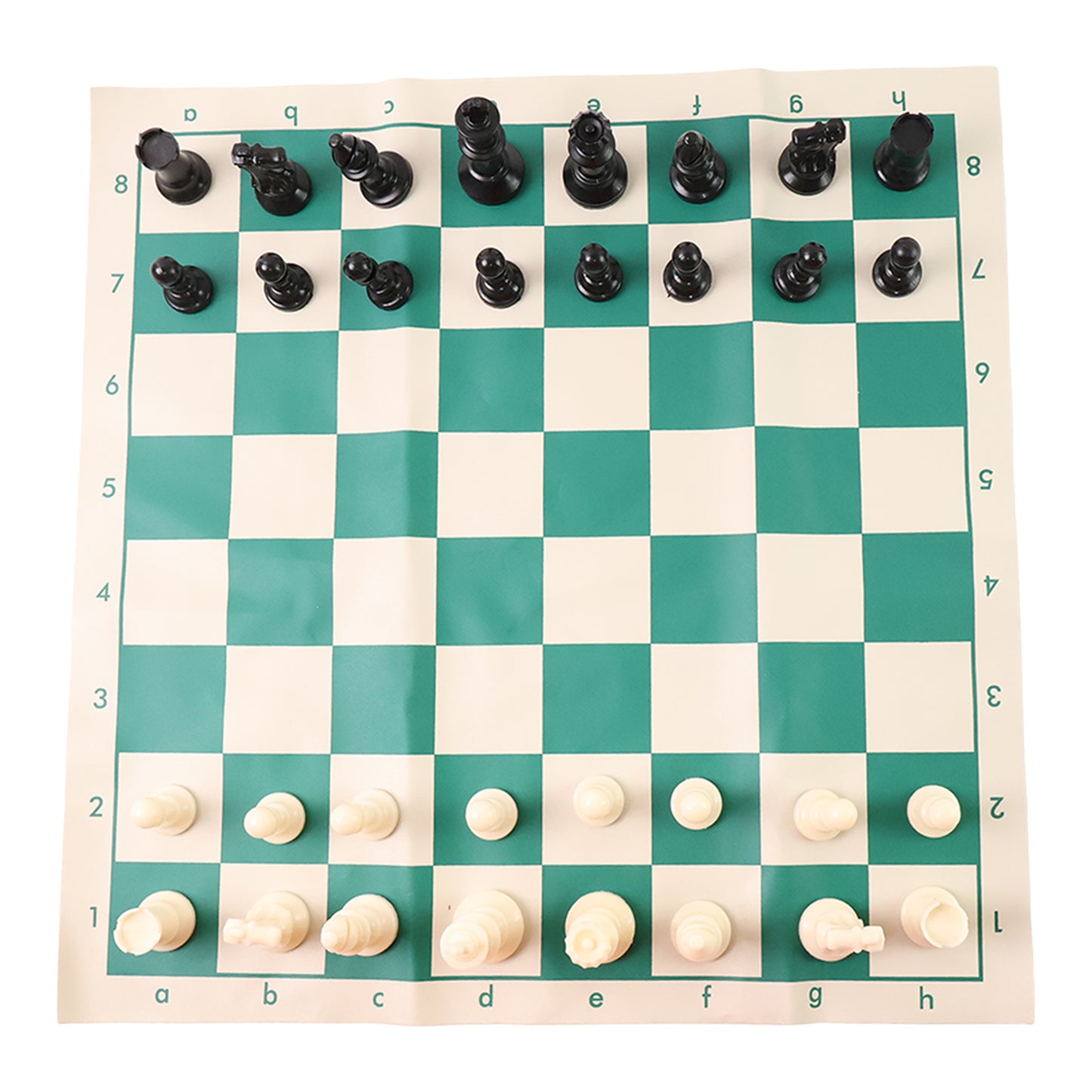 Small premium portable plastic chess set with Wukusy brand chess pieces, featuring a compact design and detailed game pieces.