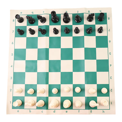 Small premium portable plastic chess set with Wukusy brand chess pieces, featuring a compact design and detailed game pieces.