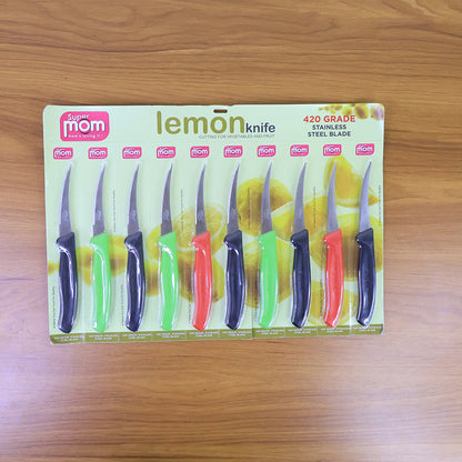Wukusy Supermom stainless steel lemon knife set with 10 pieces for kitchen use, featuring ergonomic handles and sharp blades.
