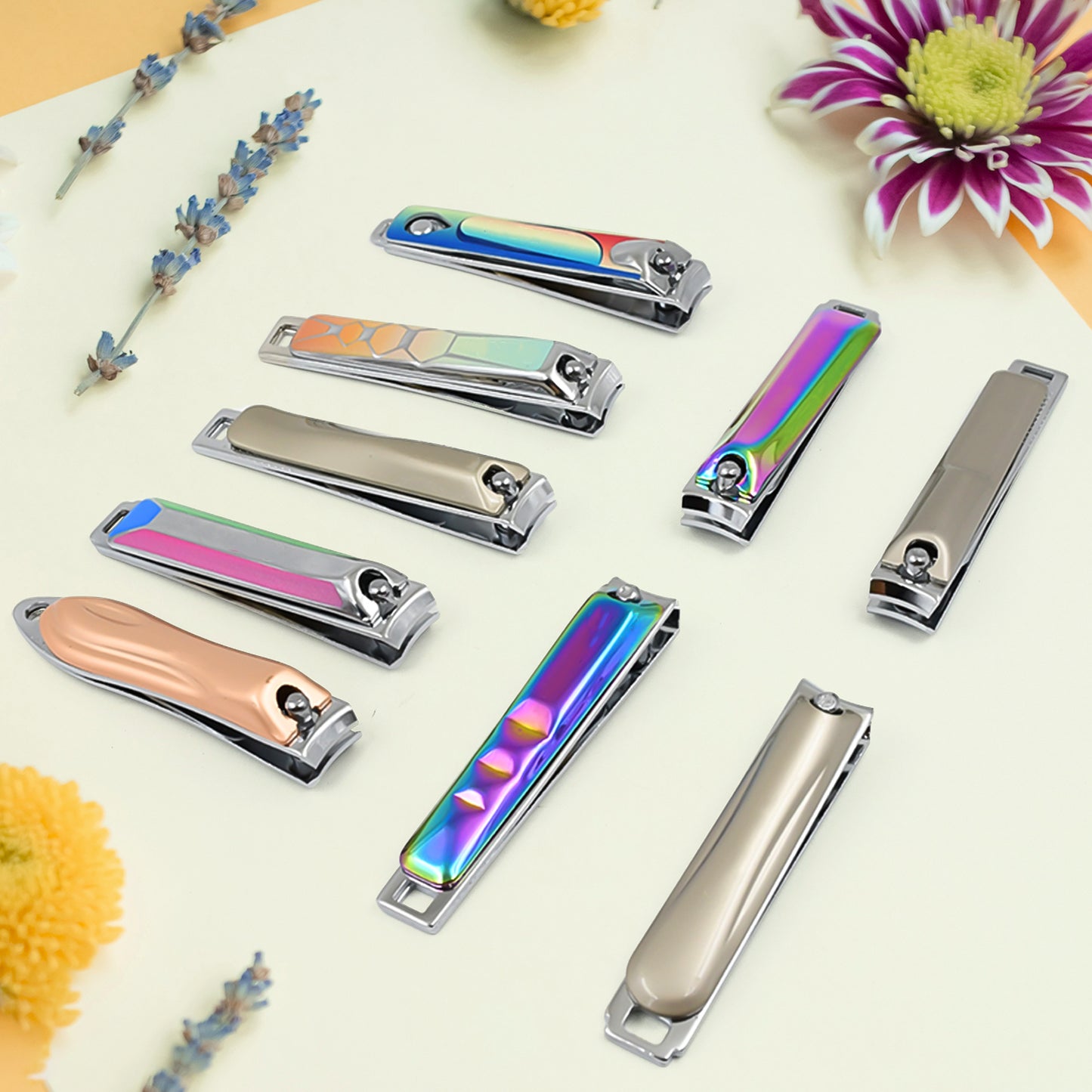 Wukusy stainless steel folding nail clippers with built-in nail file, large size, portable design, and mix pattern on the handle.
